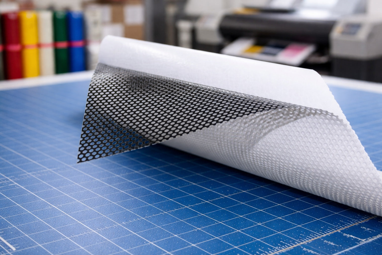 6.0mil Perforated Window Calendered Vinyl (60/40) with Removable Adhesive (White Print Face w/ Black Back) (#062)